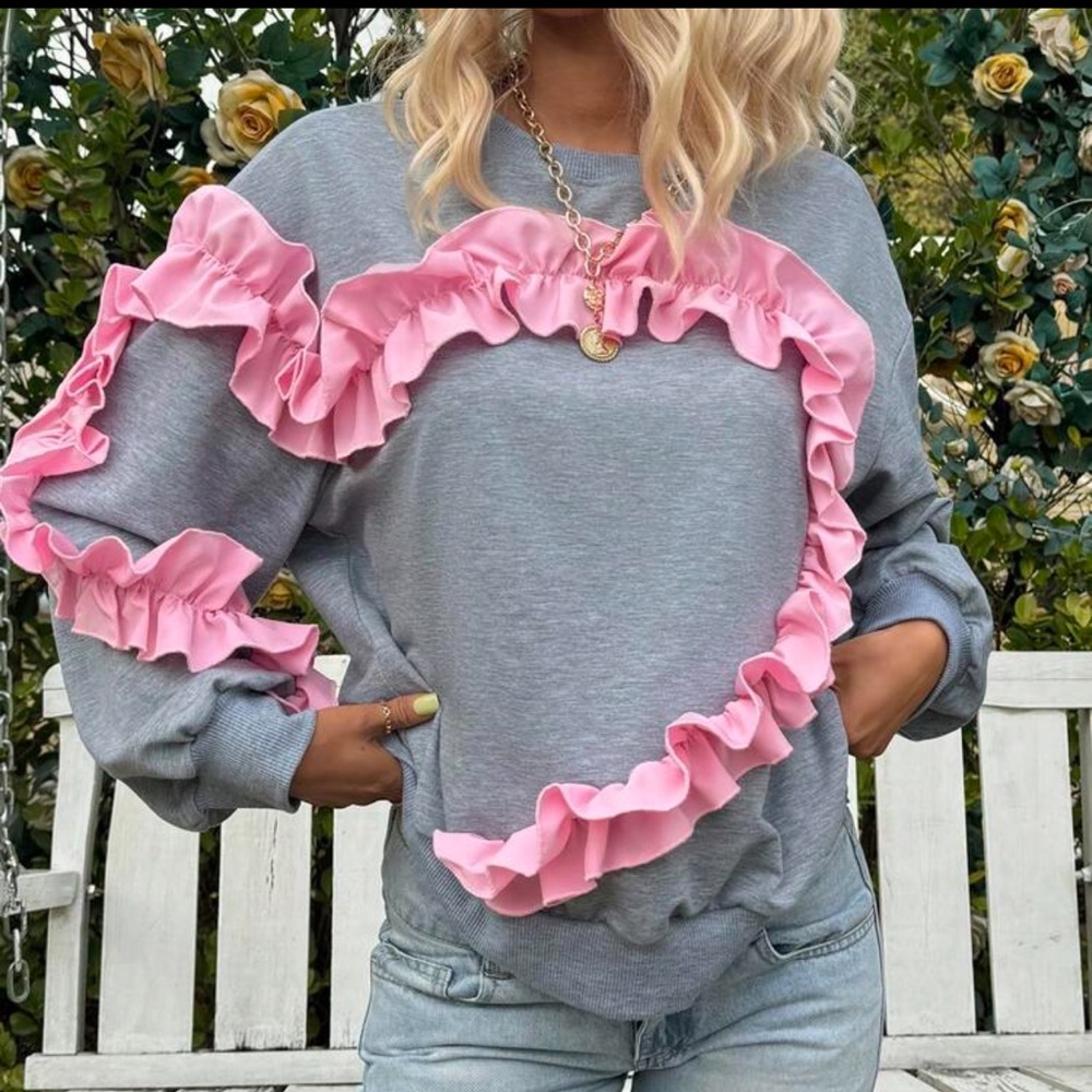 UpCycle Grey Sweatshirt with Pink Ribbon Trim Easter Holidays Beach, Resort